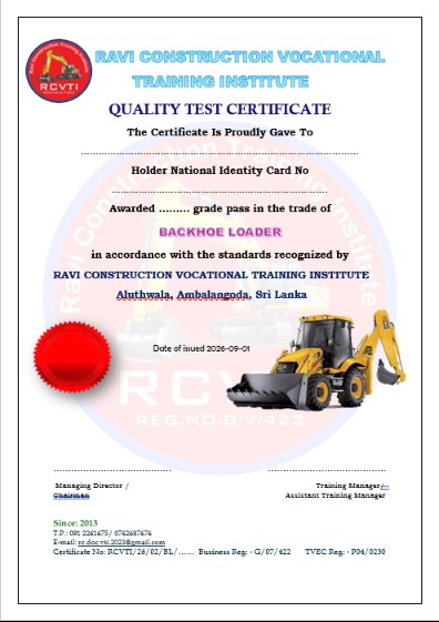 RCVTI course completion certificate